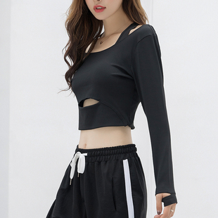 瑜伽服女运动长袖 紧身性感上衣专业健身交叉美背透气速干t恤 时尚