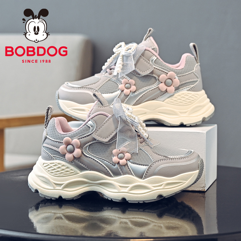 巴布豆童鞋女童运动鞋2025新款秋季女孩防滑老爹鞋冬季儿童跑步鞋