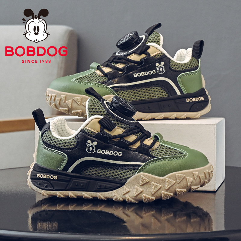 巴布豆童鞋男童鞋子2025新款秋季男孩纽扣运动鞋网面女儿童老爹鞋