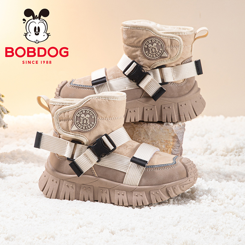 巴布豆童鞋儿童雪地靴冬季男孩加绒大棉鞋2025新款男大童加厚靴子