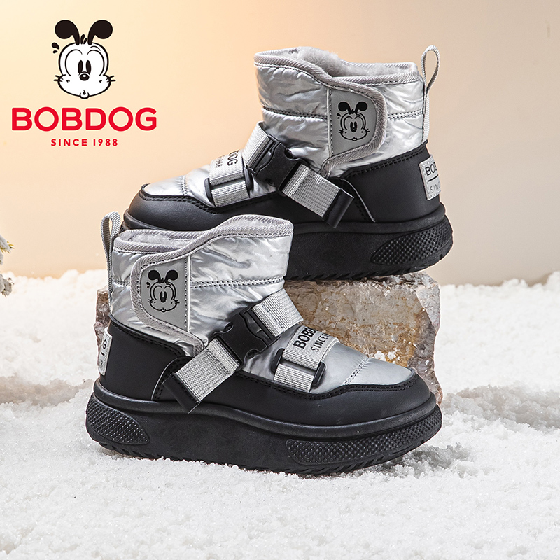巴布豆童鞋儿童雪地靴2025新款保暖冬季加绒加厚男童棉靴男孩靴子