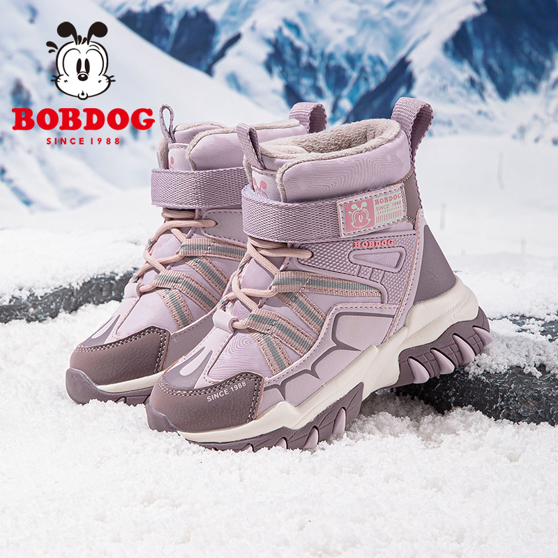 巴布豆童鞋女童雪地靴加厚2024新款冬季女孩加绒防水防滑儿童鞋子