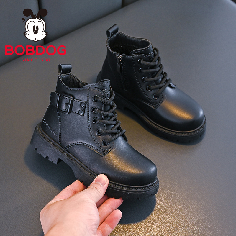 巴布豆童鞋官方旗舰店正品女童秋冬短靴女宝女孩洋气男儿童马丁靴 - 封面