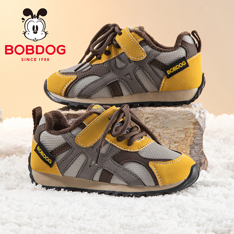 巴布豆童鞋男童加绒鞋男孩运动鞋2025新款加厚德训鞋儿童二棉鞋女