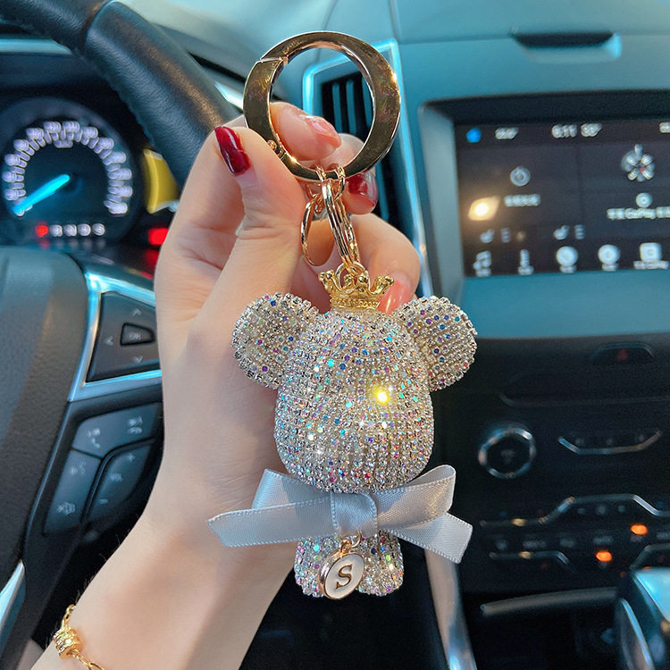 字母满钻大头小熊钥匙扣大圆扣个