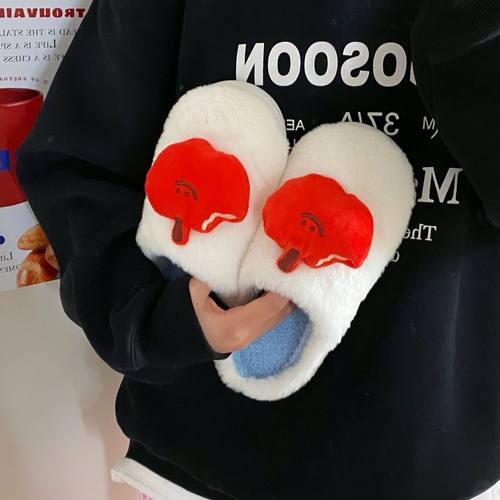 降温准备！原创可爱苹果毛绒棉拖