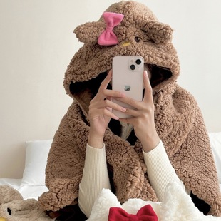 可爱卡通猫咪披肩2023新款 秋冬加厚保暖毛毯带帽绒毯午睡毯子斗篷