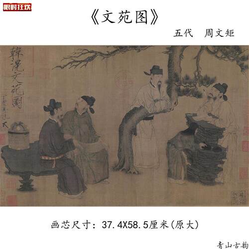 :1五代南唐周文矩文苑图卷横版Y仿古名家字画人物画像高清微喷