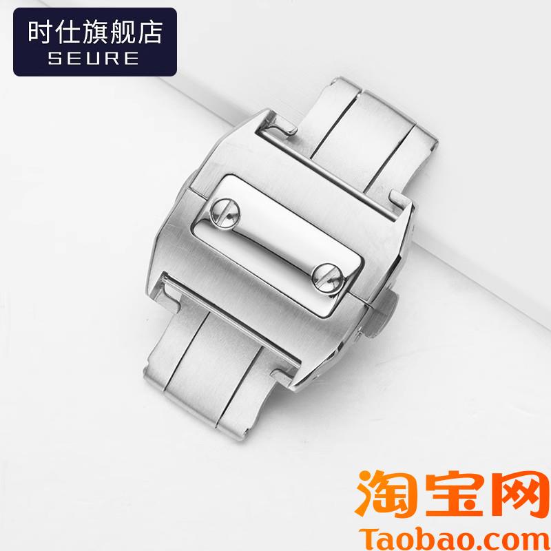 原装适配卡地亚山度士款式桑托斯里梅Santos100实心精钢双按表扣
