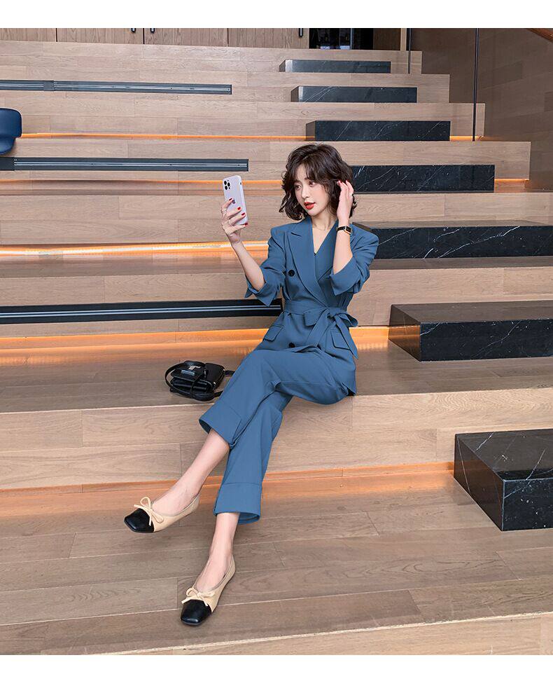 时尚套装女蓝色军绿色洋气2023春秋新款减龄名媛气质休闲两件套