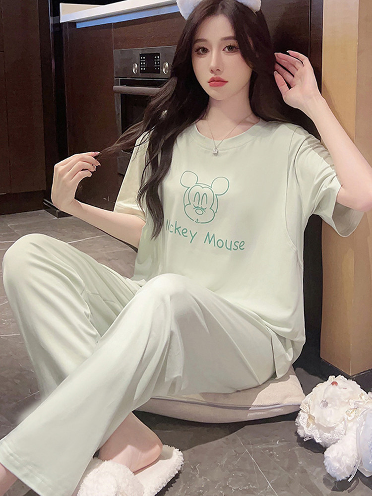 孕妇夏季短袖裤睡衣孕期可调节模态薄产后母乳喂养和坐月子服装套