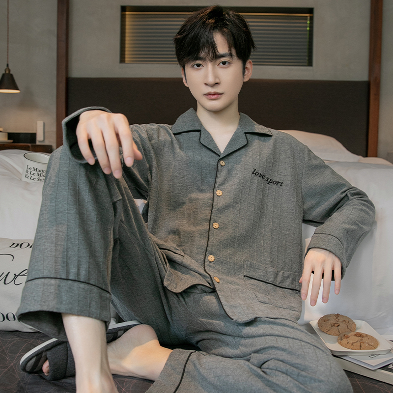 睡衣男春秋冬季纯棉长袖2024新款简约青少年夏天可外穿家居服套装