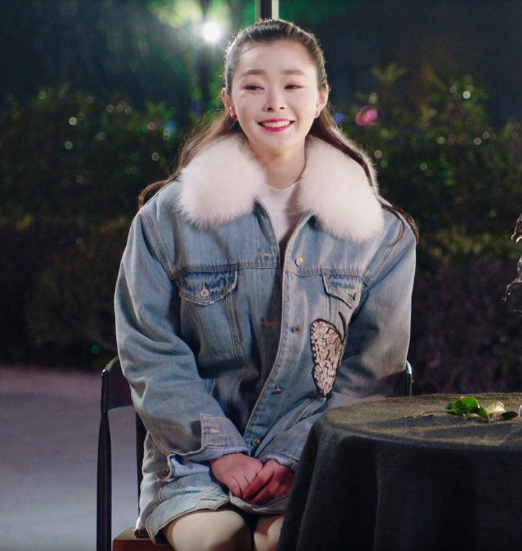 苏橙宋轶明星同款2017秋冬新中长款牛仔外套仿狐狸毛休闲宽松棉衣