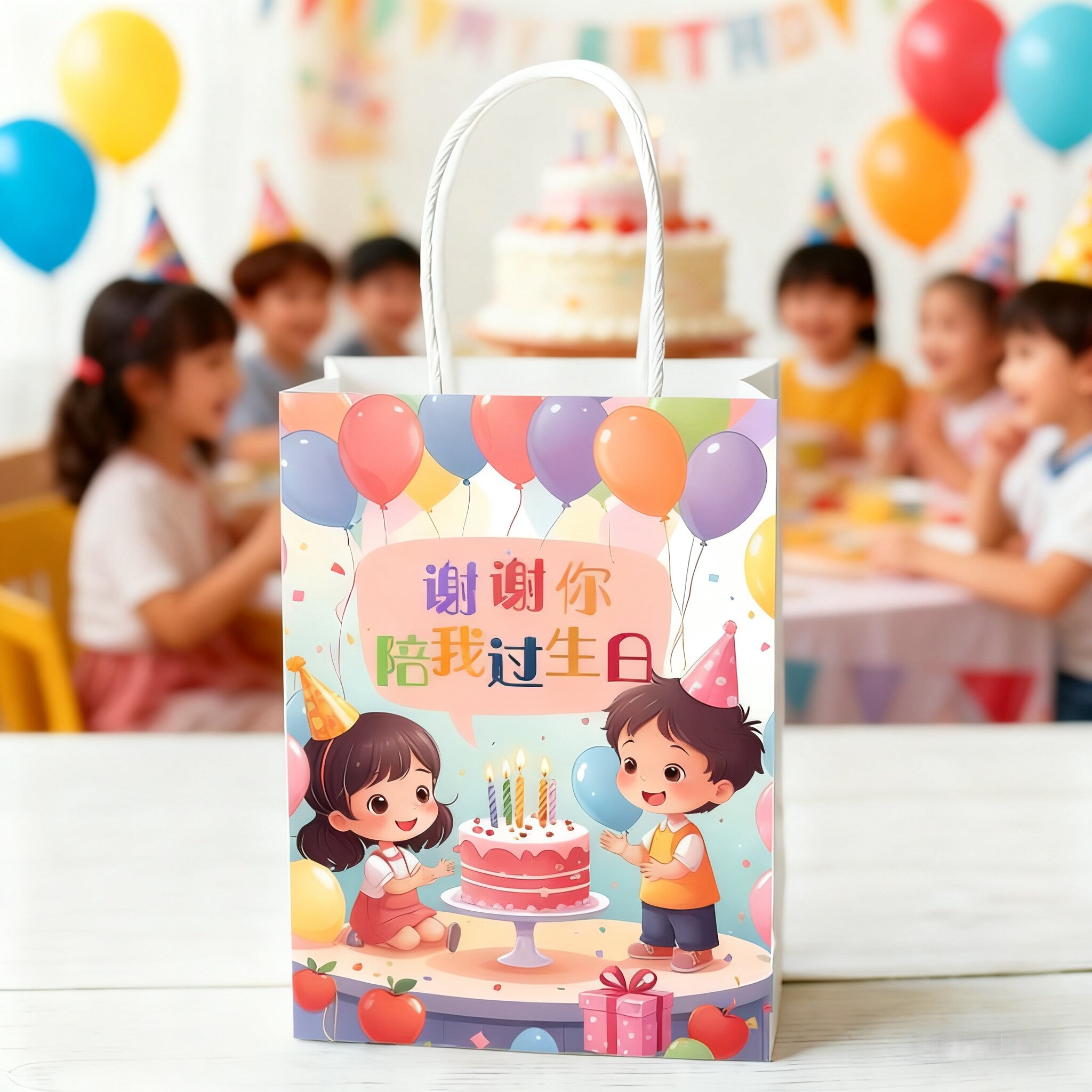 谢谢你陪我过生日手提礼品袋卡通牛皮纸袋生日礼品包装袋伴手礼袋