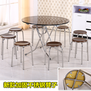 家用圆凳不锈钢凳子餐桌凳可叠放高凳收纳凳时尚休闲套凳加厚凳子