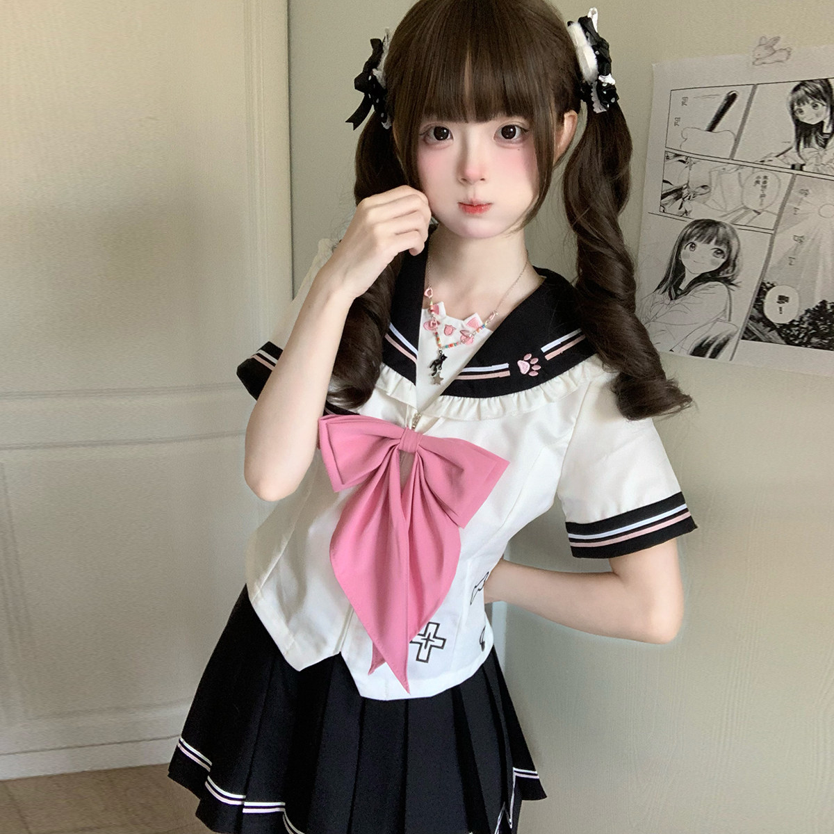 奈香娜原创【奶芙喵】正版jk制服水手服可爱收腰显瘦学院风套装