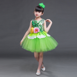 新款六一儿童演出服幼儿园蓬蓬纱裙女童舞蹈服短袖花仙子合唱服
