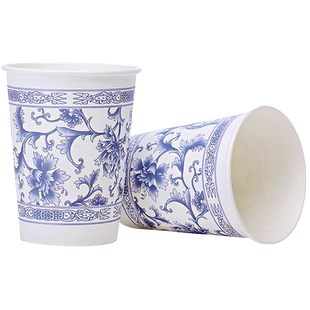 9盎司青花瓷 一次性杯子整箱500只健康环保加厚 办公纸杯定制