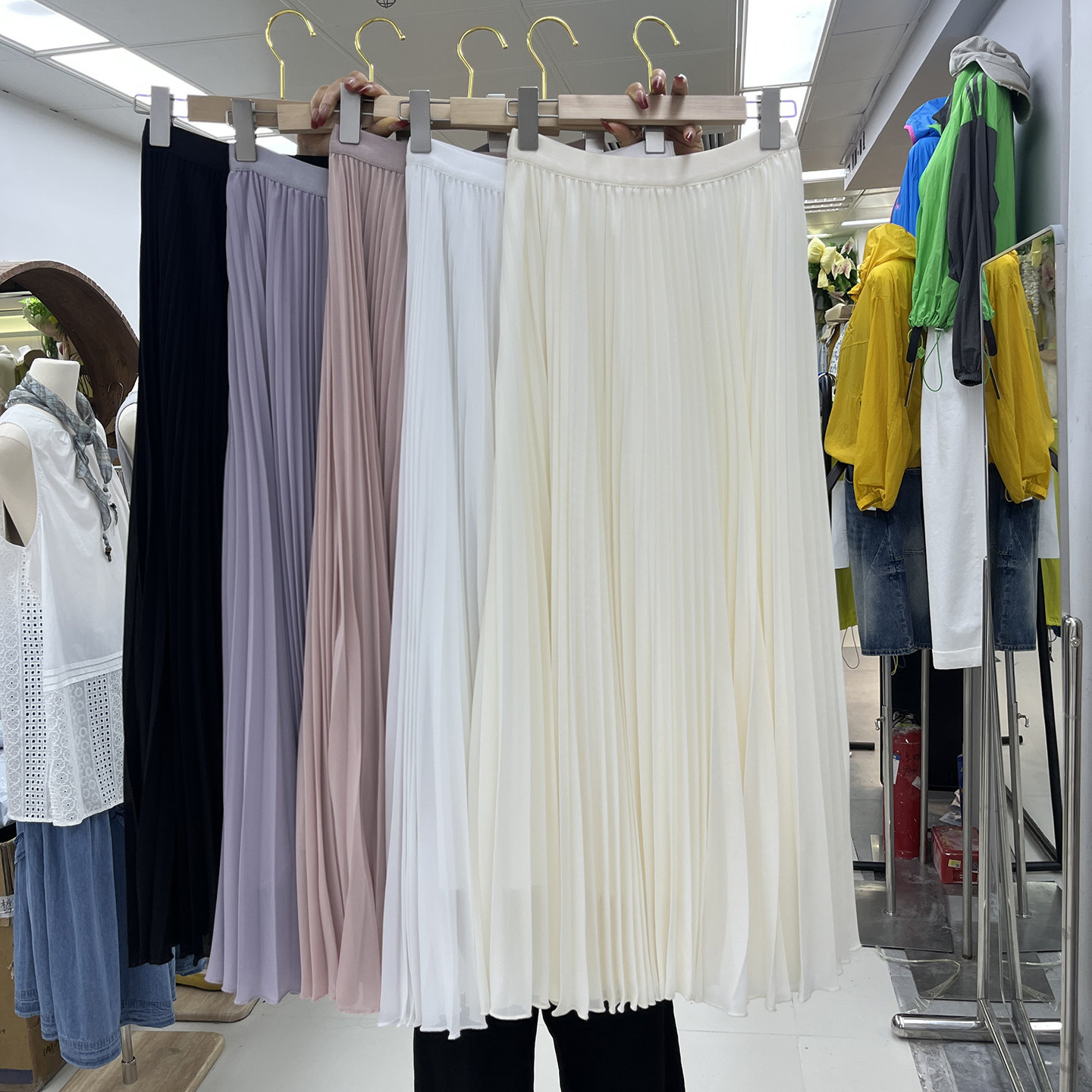 2026夏季新款纯色雪纺百褶半身裙女高腰大摆飘逸垂感显瘦仙女长裙