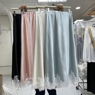 包臀长裙 新款 蕾丝拼接醋酸缎面鱼尾半身裙女中长款 a字裙2026春季