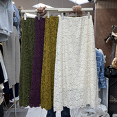 法式 气质磨毛蕾丝花朵半身裙女2025秋冬新款 加绒加厚保暖A字长裙