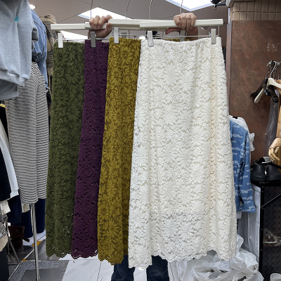 法式气质磨毛蕾丝花朵半身裙