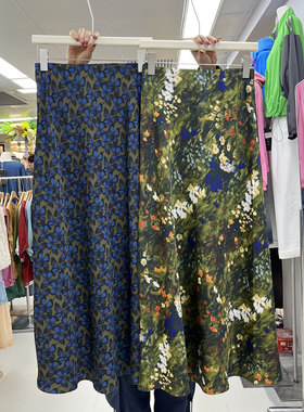艺术油画感缎面碎花半身裙