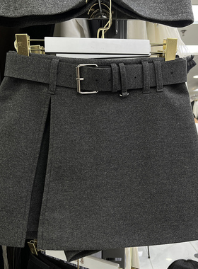 设计感侧开叉灰色毛呢半身裙女2025秋冬新款百搭防走光a字短裤裙