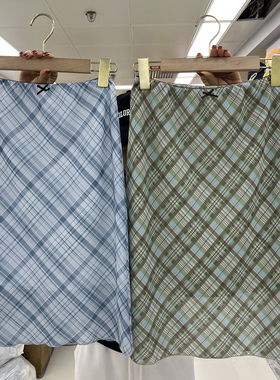 小清新绿色格纹雪纺半身裙女春夏季减龄休闲遮胯显瘦包臀直筒中裙