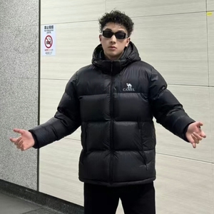 骆驼火山羽绒服男冬季2024新款外套情侣反季短款连帽黑色面包服
