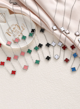 抖音爆款韩版双面四叶草锁骨链时尚简约百搭18K镀金贝母厂家批发