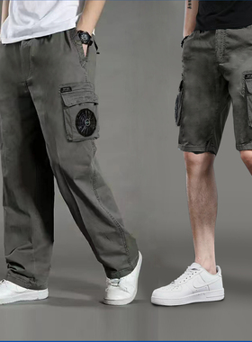 降温空调裤风扇工装裤子男长短裤制冷宽松耐磨户外休闲裤直筒工作