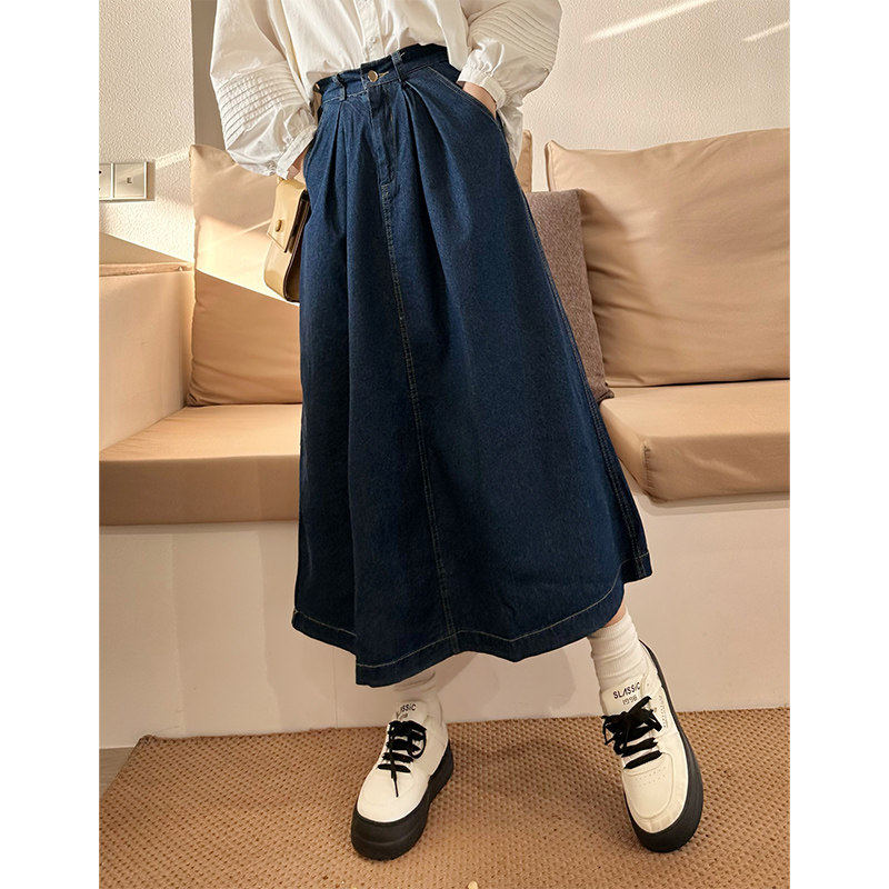 牛仔半身裙中长版高腰裙显瘦新款秋季小个子宽松显瘦a字伞裙女