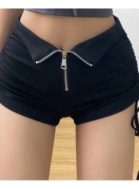 抽绳臀包短裤性感弹力辣妹高腰夏季黑色显瘦紧身热裤秋冬子女加绒