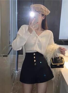 热夏季新款女装休闲外穿大码黑色显瘦阔裤子短裤高腰小个子裤子腿