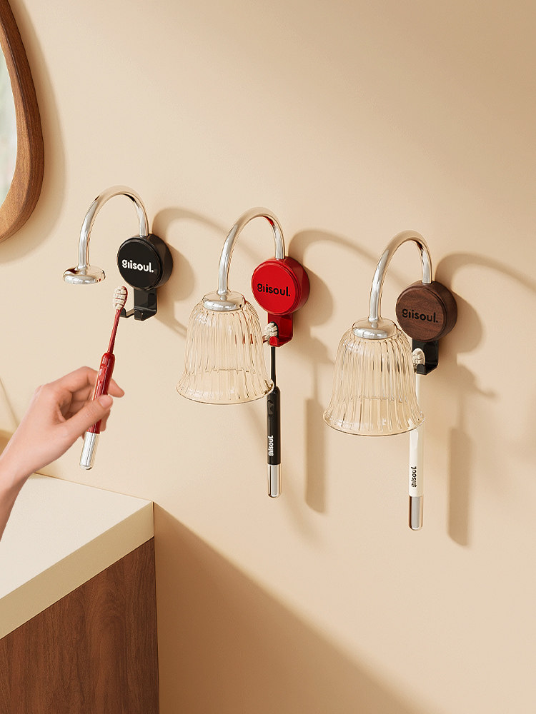 梵几牙刷漱口杯架吸盘置物架壁挂式免打孔牙刷架新款刷牙漱口杯架