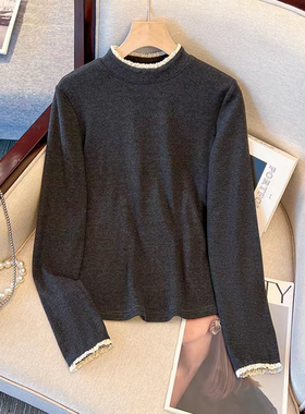 半高领蕾丝花边拼接打底衫