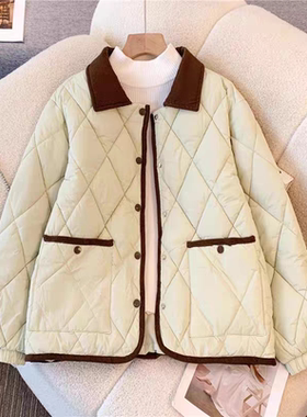 轻薄菱格翻领棉服