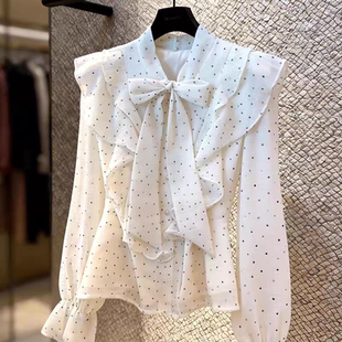 法式 气质波点荷叶边衬衫