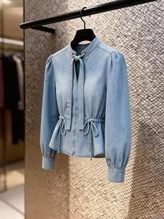 系带收腰牛仔衬衫