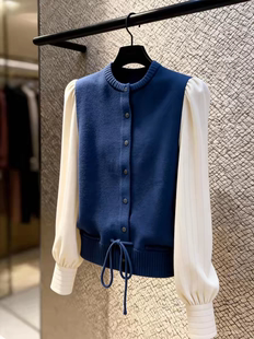 撞色拼接假两件针织开衫