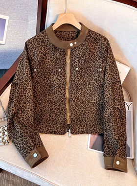 豹纹拼接牛仔外套