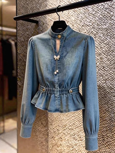 美式 上衣 收腰显瘦牛仔长袖