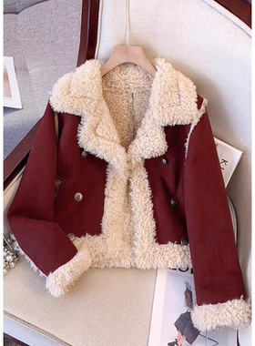 羊羔毛拼接皮毛一体外套