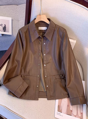 翻领长袖美拉德皮衣外套