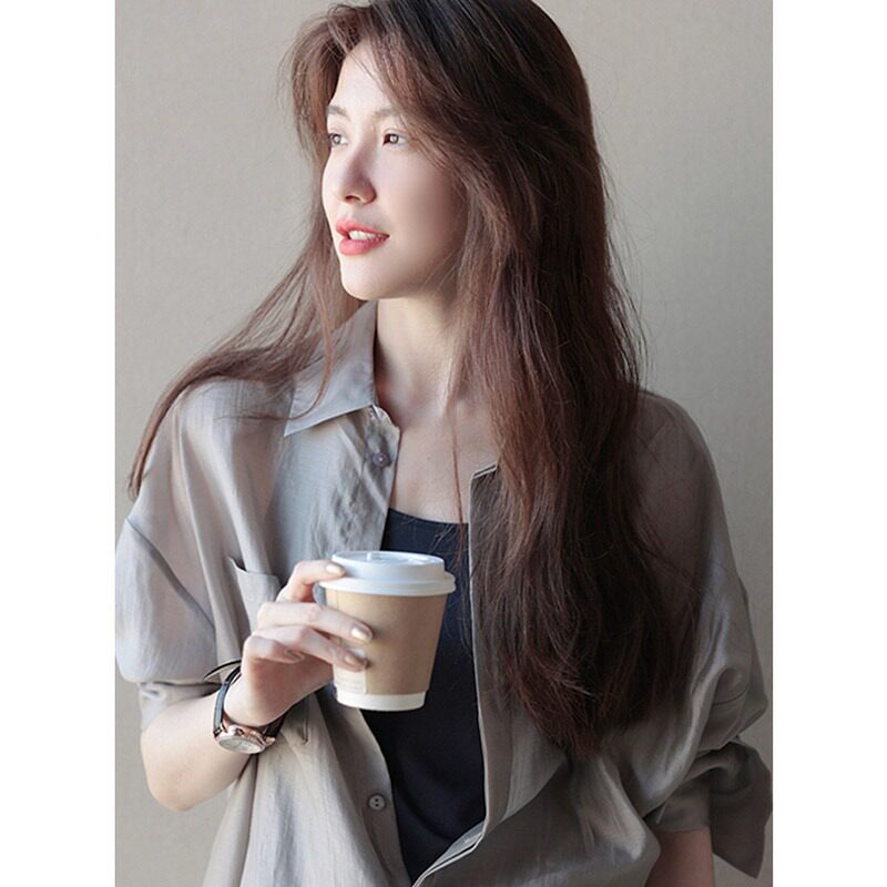 CLEARANCE PICKS UP LEAKS FIRST-LINE BRAND COUNTERS SHOPPING MALLS WITHDRAW LABEL CUTTING WOMENS CLOTHING FRENCH HIGH-END CHIFFON LOOSE SUNSCREEN SHIRTS