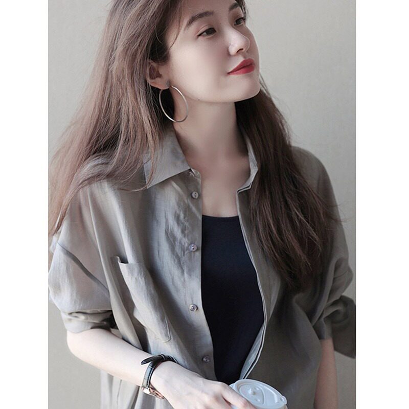 CLEARANCE PICKS UP LEAKS FIRST-LINE BRAND COUNTERS SHOPPING MALLS WITHDRAW LABEL CUTTING WOMENS CLOTHING FRENCH HIGH-END CHIFFON LOOSE SUNSCREEN SHIRTS