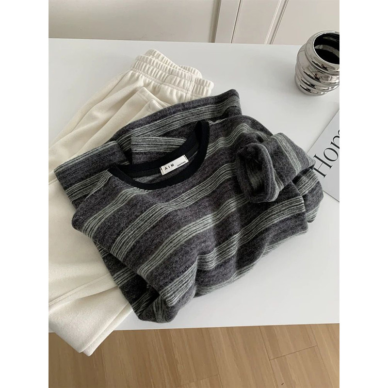 特大码300斤休闲风长袖条纹T恤女胖MM加厚糯米绒冬仿绒打底衫上衣,女装/女士精品,T恤,淘宝优惠券,粉丝福利购,淘宝优惠卷