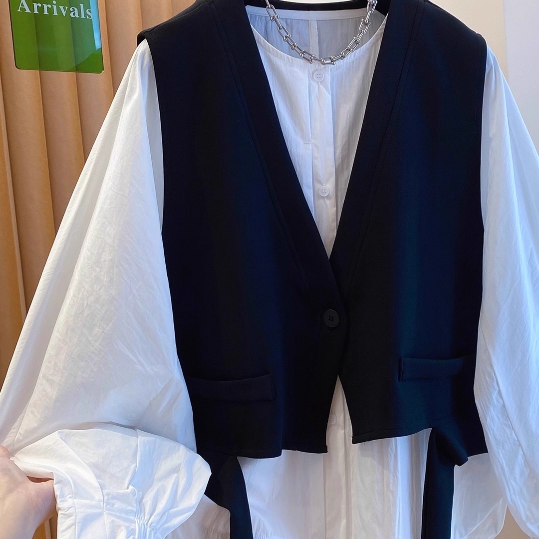 V领马甲背心衬衫女春季