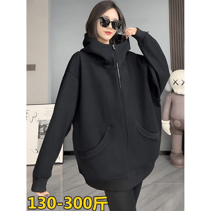 特大码300斤连帽加绒卫衣外套女